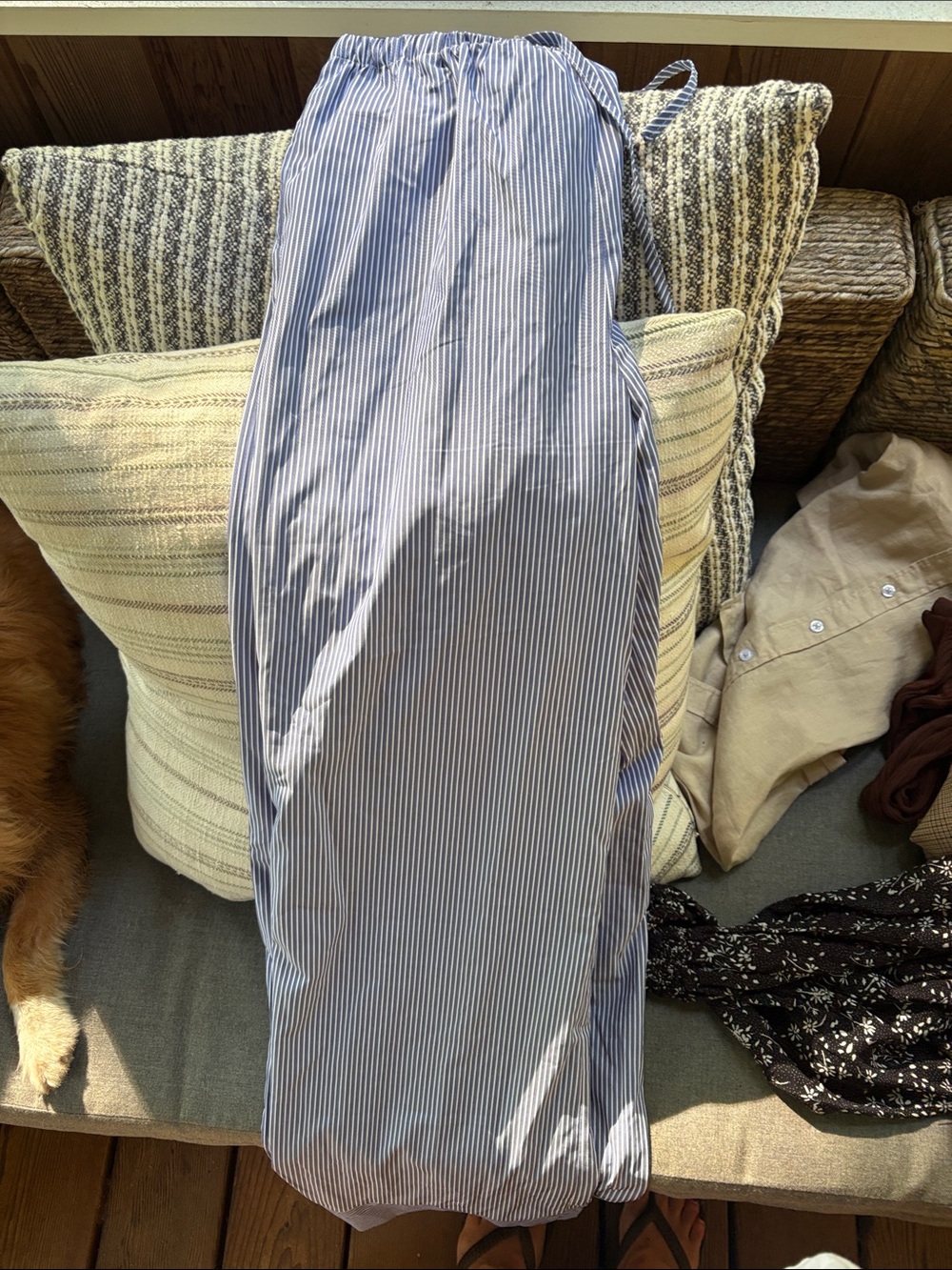 Cider Blue and White Pinstripe Maxi Skirt